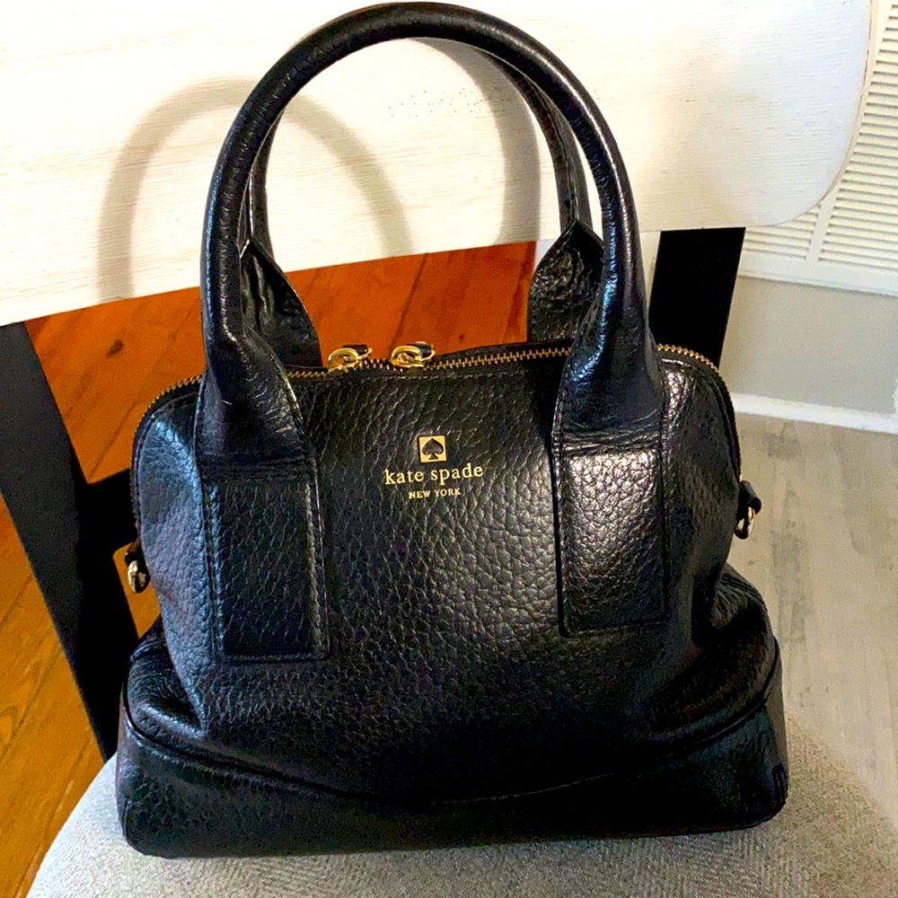 kate spade Black Pebbled Leather Dome Satchel with Gold Hardware